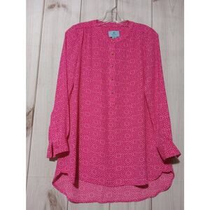 CeCe Blouse Womens XS Long Sleeve Button Front Geometric Print‎ Lightweight Top